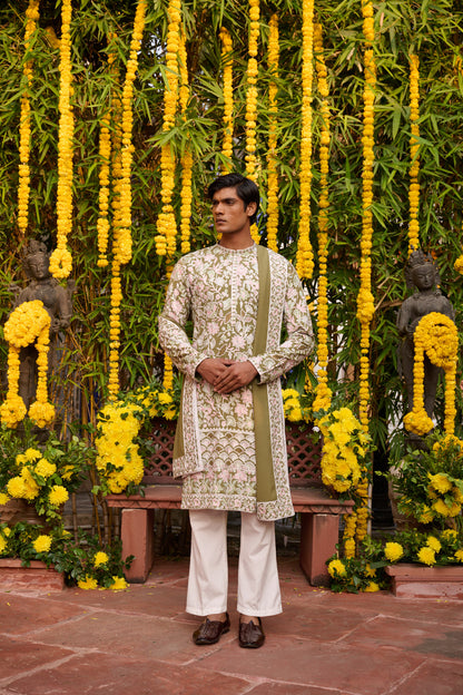 Olive Festive Kurta Set with Dupatta