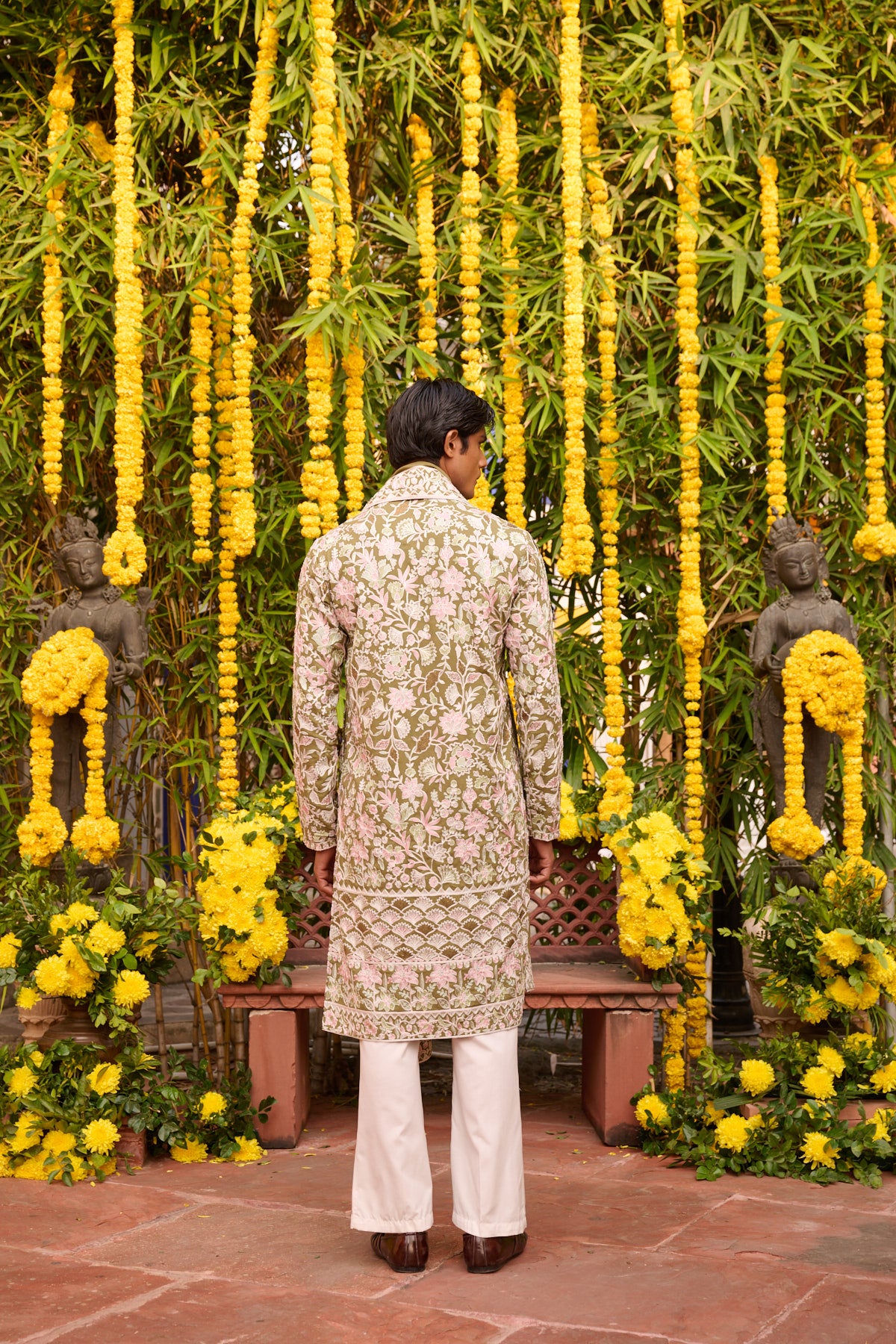 Olive Festive Kurta Set with Dupatta