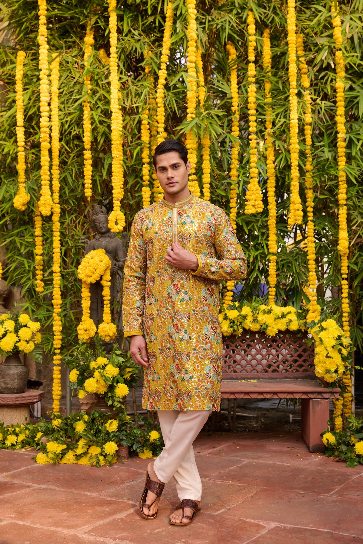Pink and Yellow Festive Kurta Set