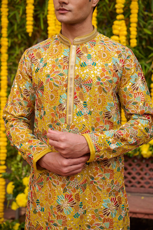 Pink and Yellow Festive Kurta Set