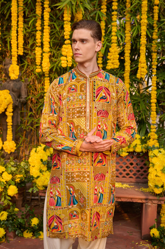 Pink and Mustard Festive kurta Set