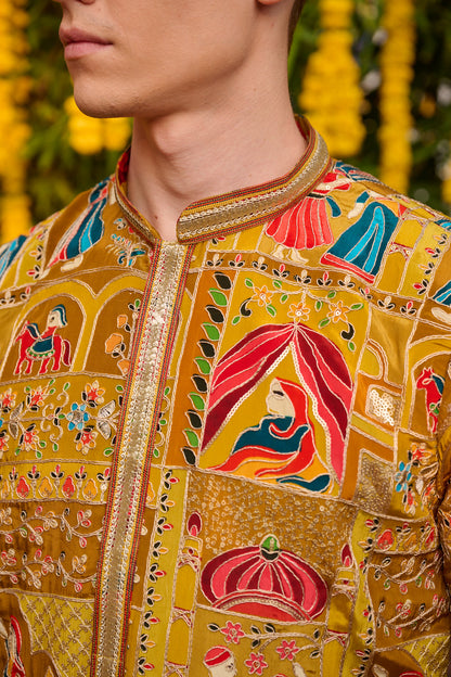 Pink and Mustard Festive kurta Set