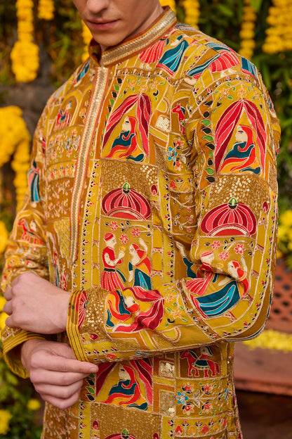 Pink and Mustard Festive kurta Set