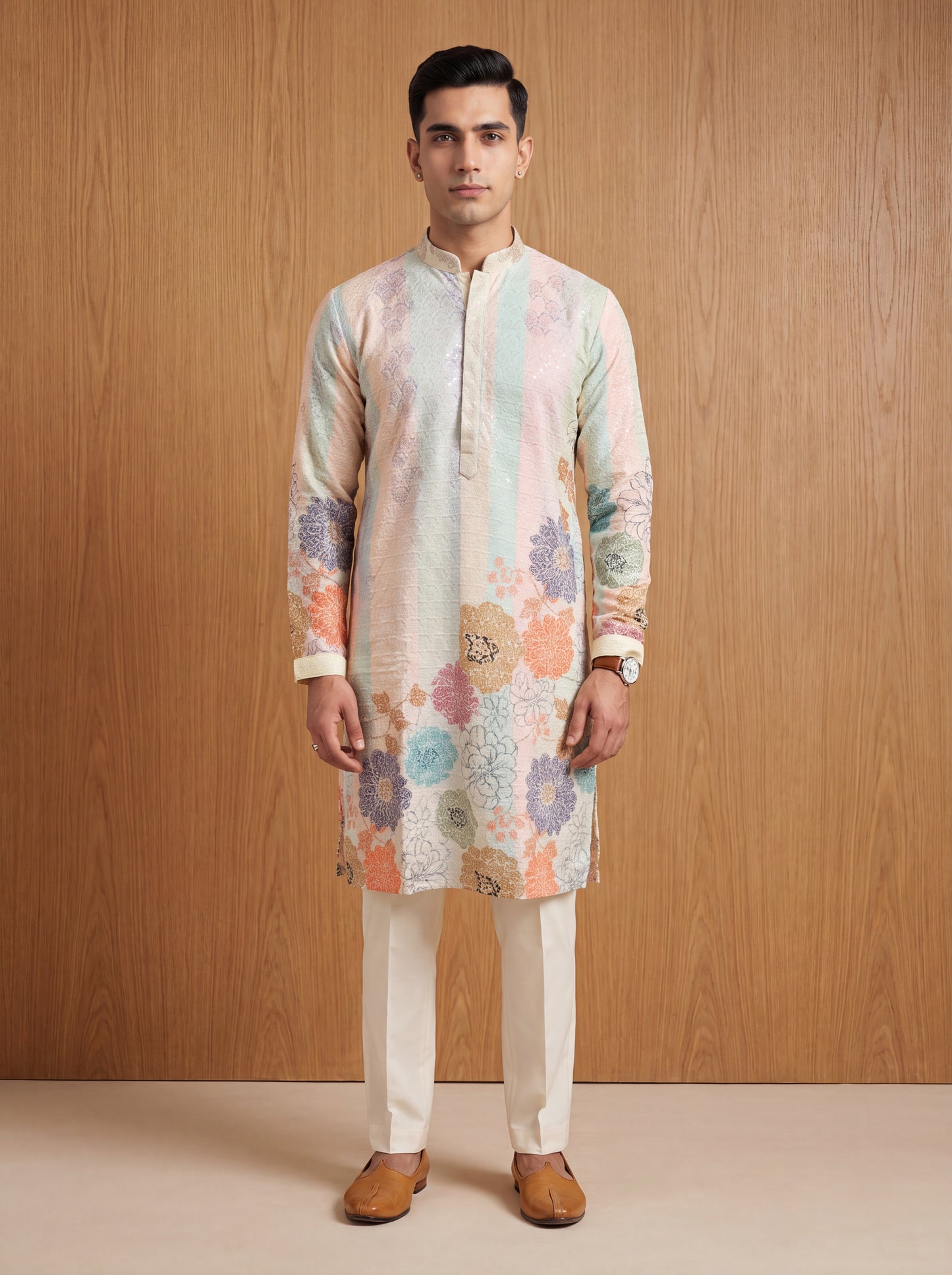 Multicolour Rayon Straight Cut Long Kurta Set with Sequin Work