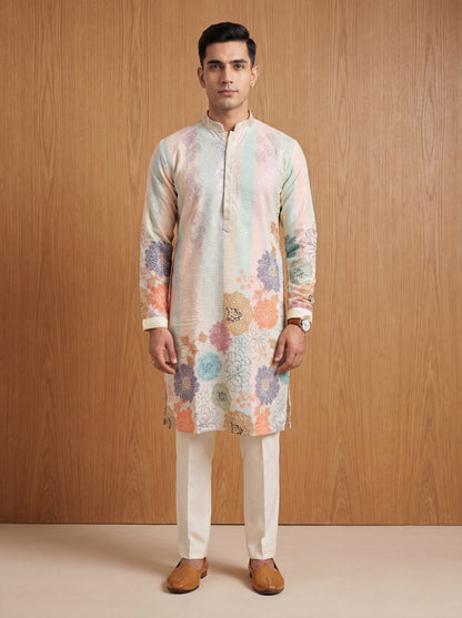 Multicolour Rayon Straight Cut Long Kurta Set with Sequin Work