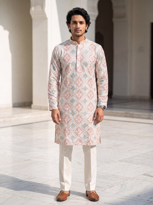 Multicolour Rayon Straight Cut Long Kurta Set with Sequin Work
