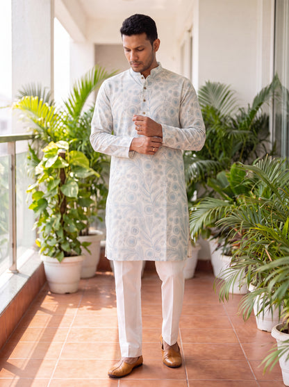 Multicolour Cotton Straight Cut Long Kurta Set with Printed Design