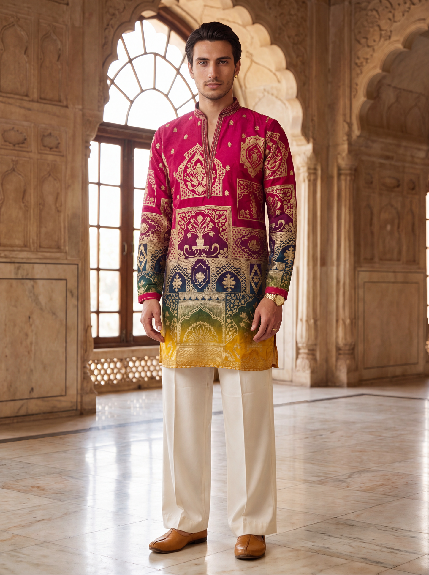 Multicolour Position Print Kurta Set