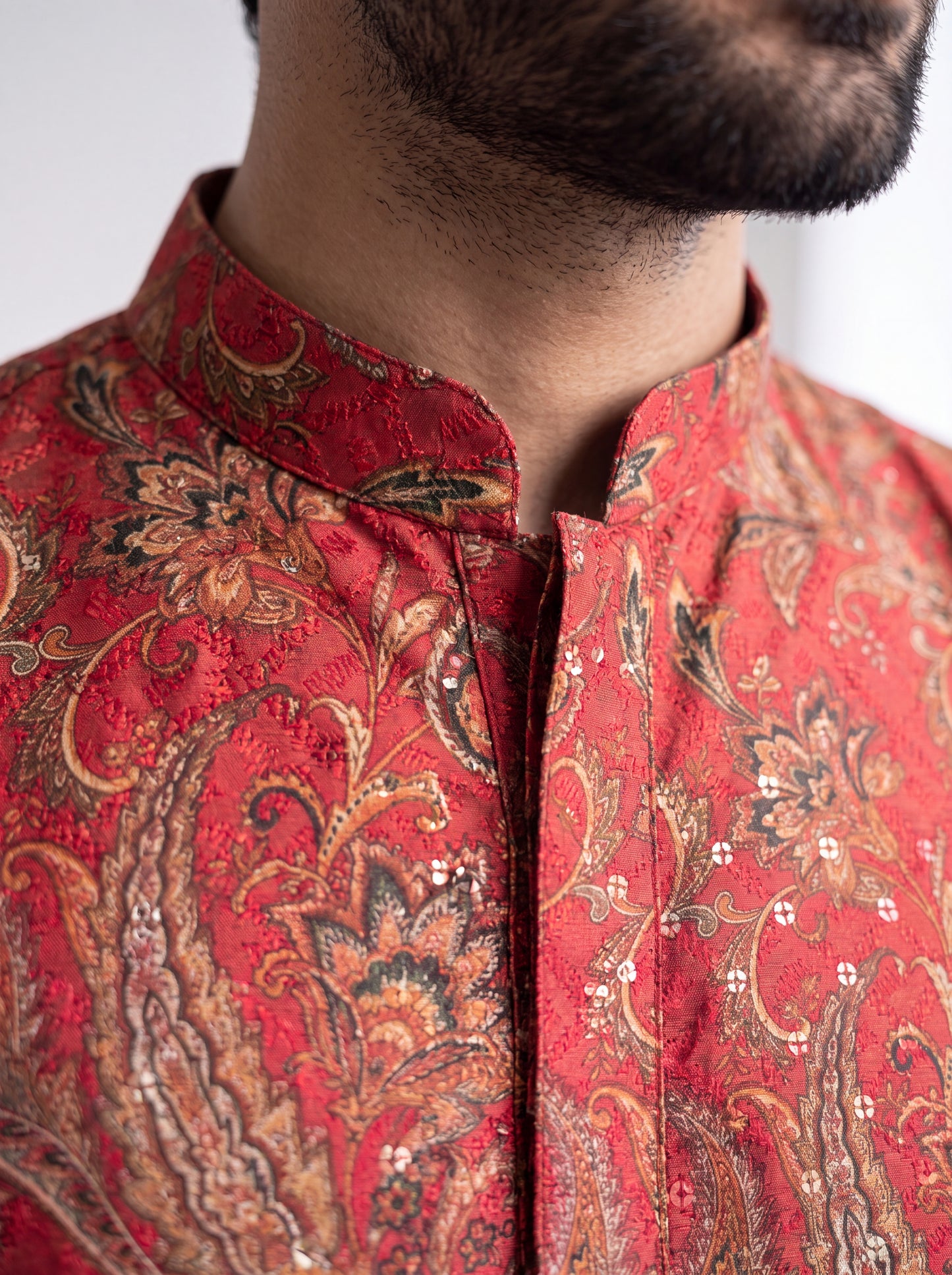 Red Silk Straight Cut Long Kurta Set with Sequin Work