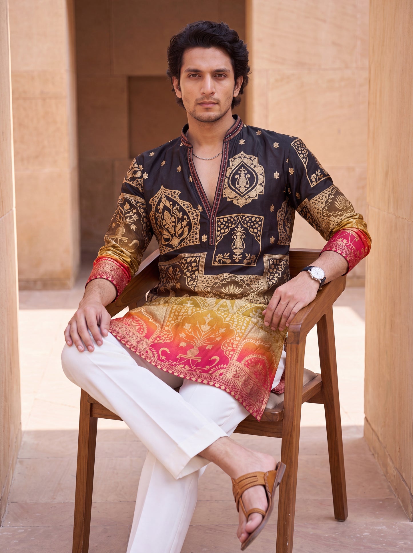 Multicolour Short Kurta Set with Position Print