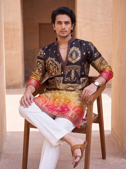 Multicolour Short Kurta Set with Position Print