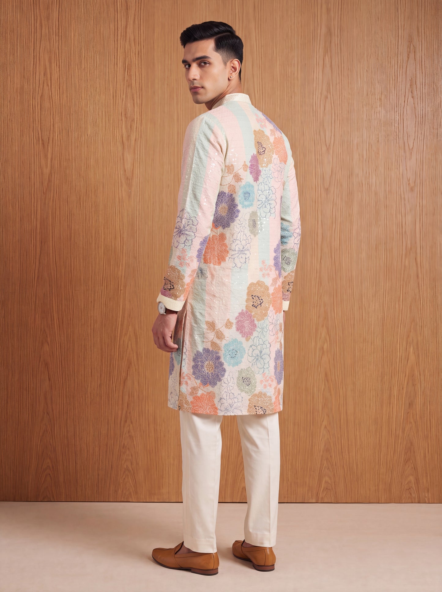Multicolour Rayon Straight Cut Long Kurta Set with Sequin Work
