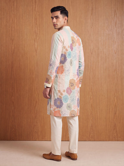 Multicolour Rayon Straight Cut Long Kurta Set with Sequin Work