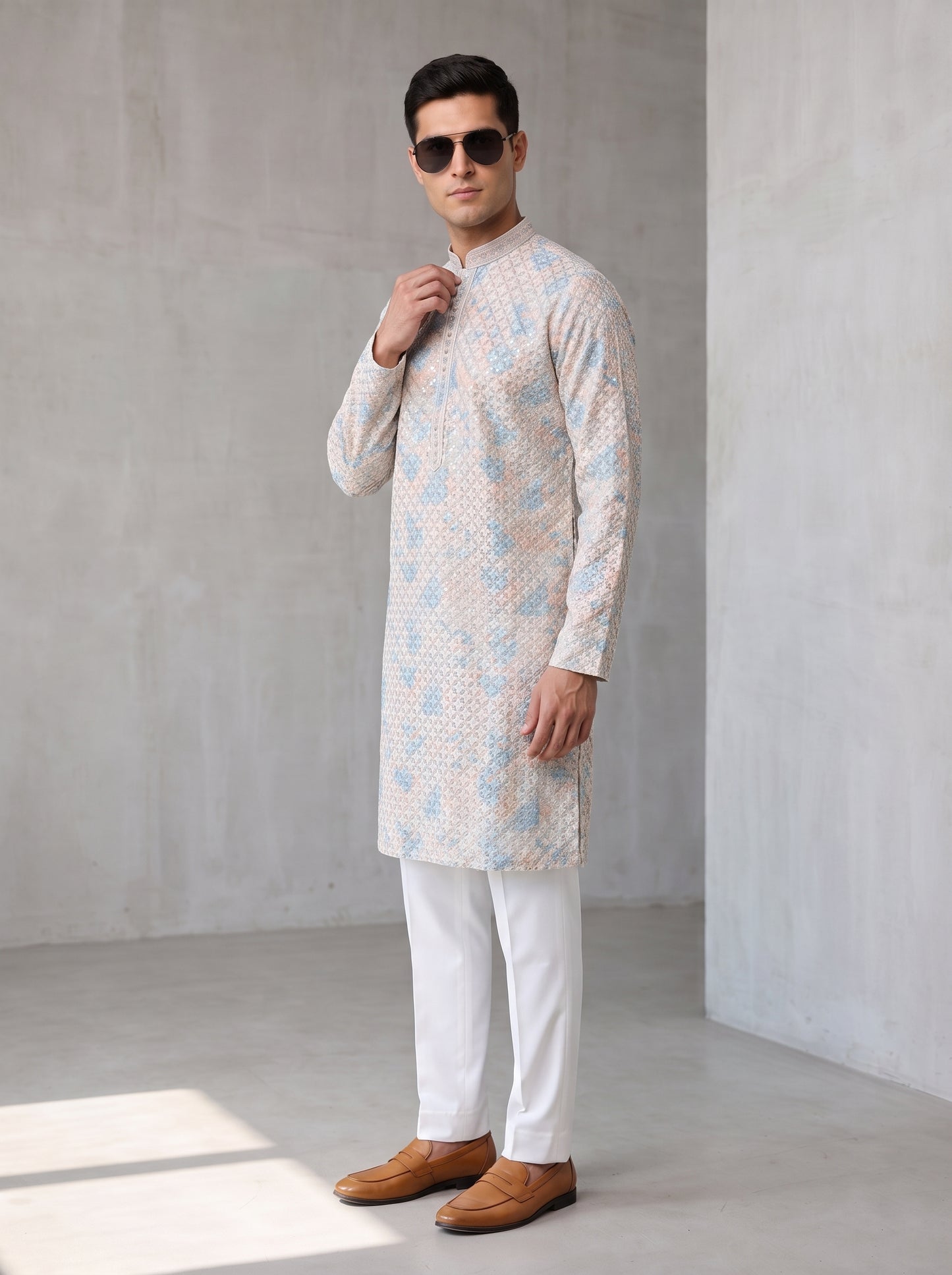 Multicolour Rayon Straight Cut Long Kurta Set with Sequin Work