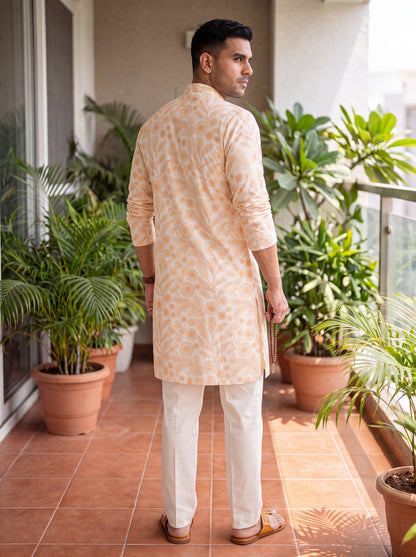 Multicolour Cotton Straight Cut Long Kurta Set with Printed Design