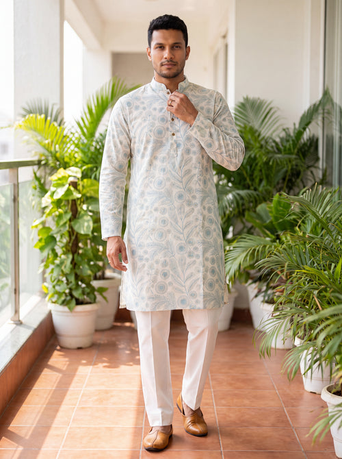 Multicolour Cotton Straight Cut Long Kurta Set with Printed Design