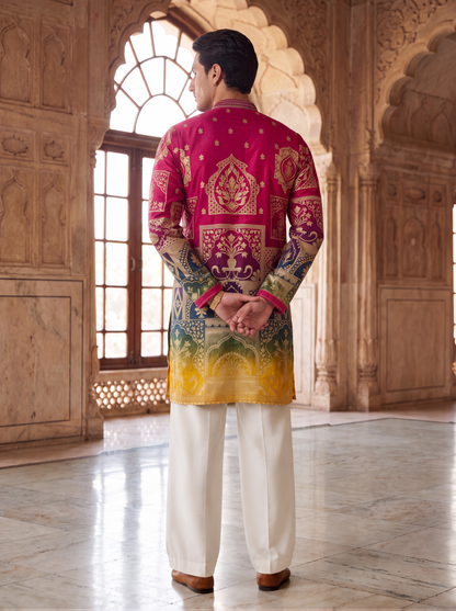 Multicolour Position Print Kurta Set