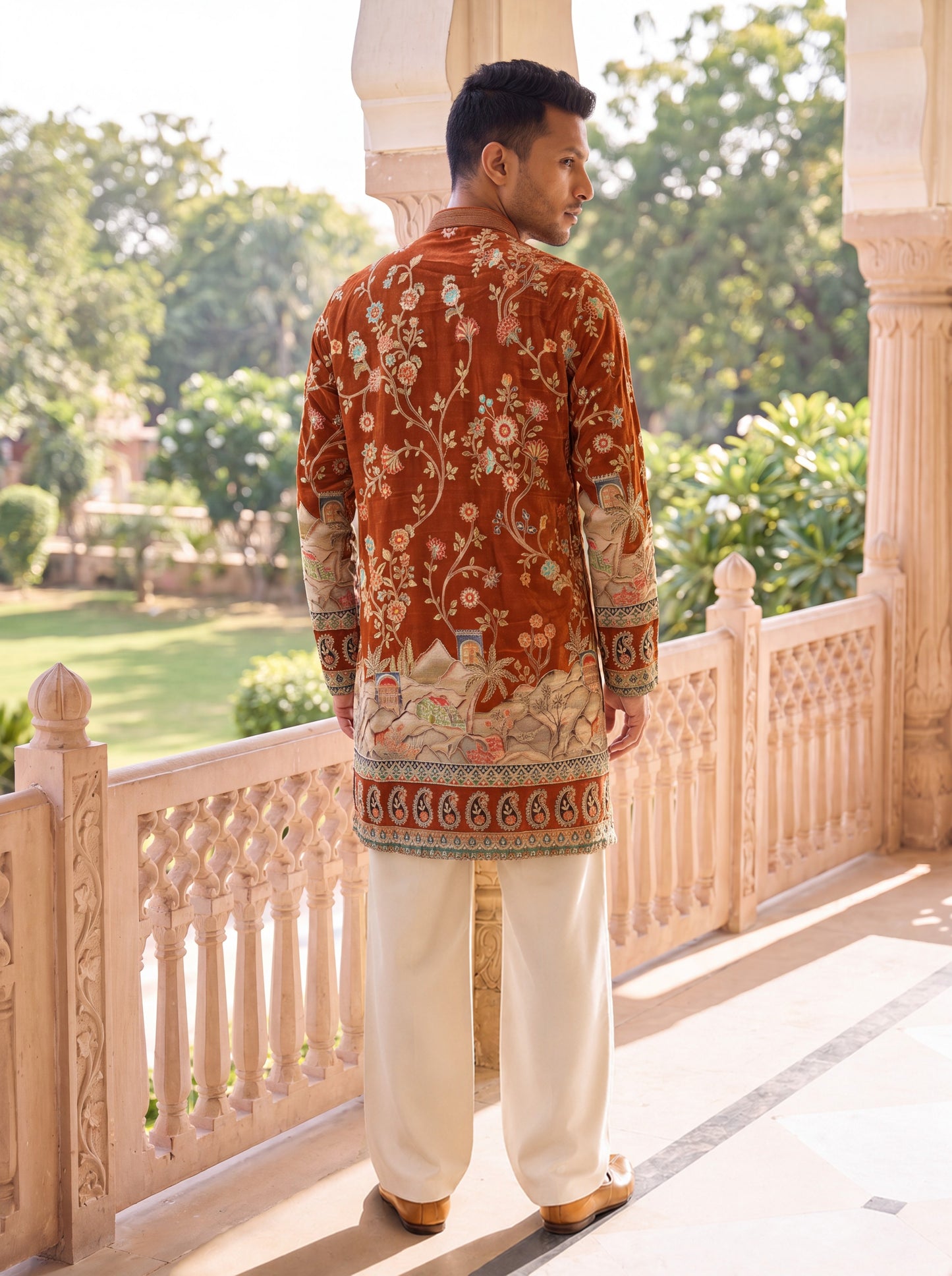 Rust Short Kurta Set with Jari Embroidery
