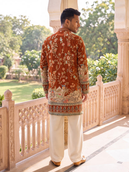 Rust Short Kurta Set with Jari Embroidery