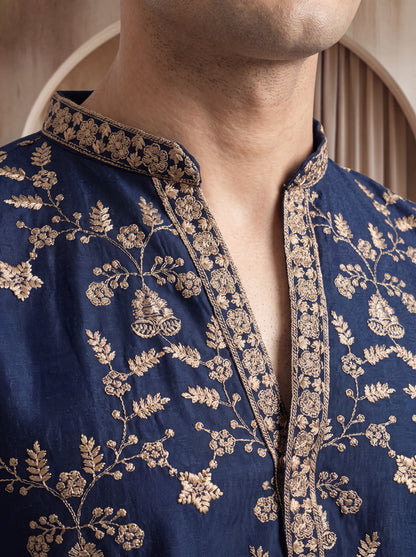 Midnight Blue Short Kurta Set with Jari Embroidery