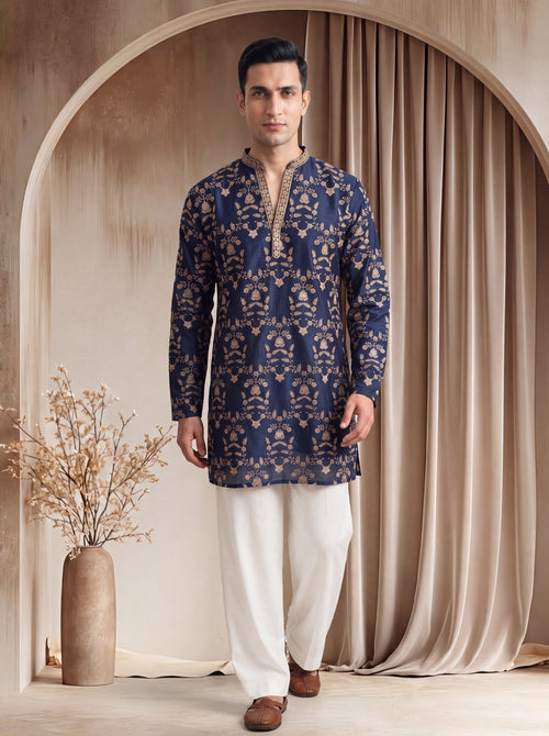Midnight Blue Short Kurta Set with Jari Embroidery