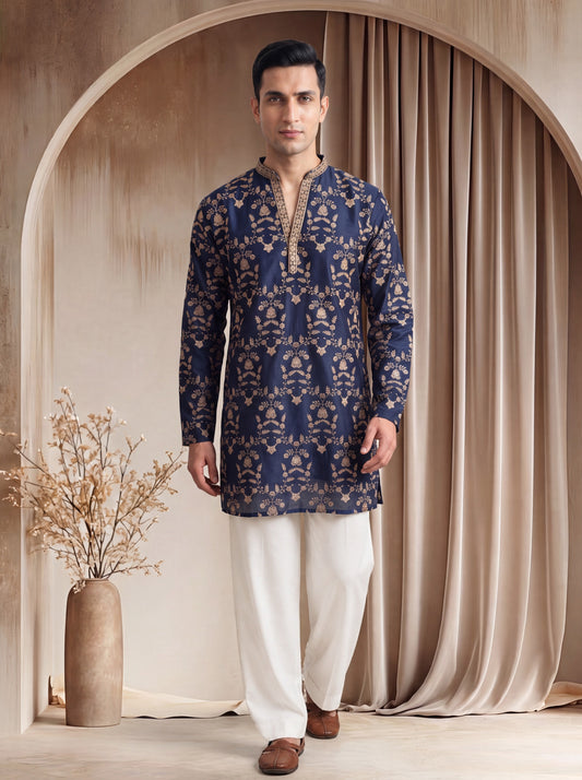 Midnight Blue Short Kurta Set with Jari Embroidery