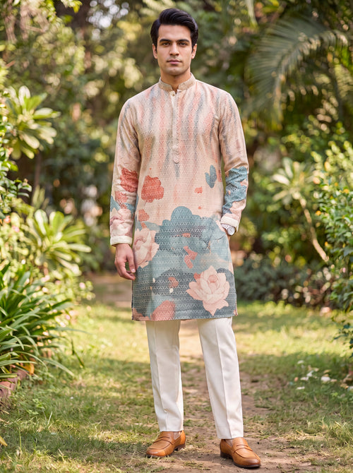 Multicolour Rayon Straight Cut Long Kurta Set with Sequin Work