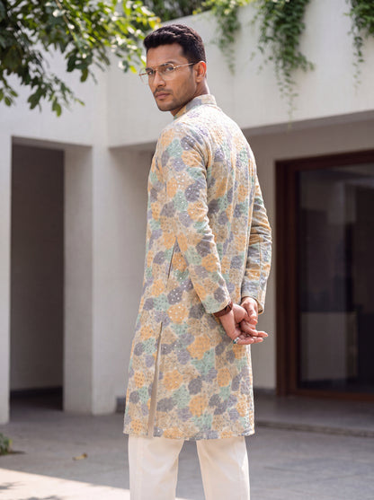 Multicolour Rayon Straight Cut Long Kurta Set with Sequin Work
