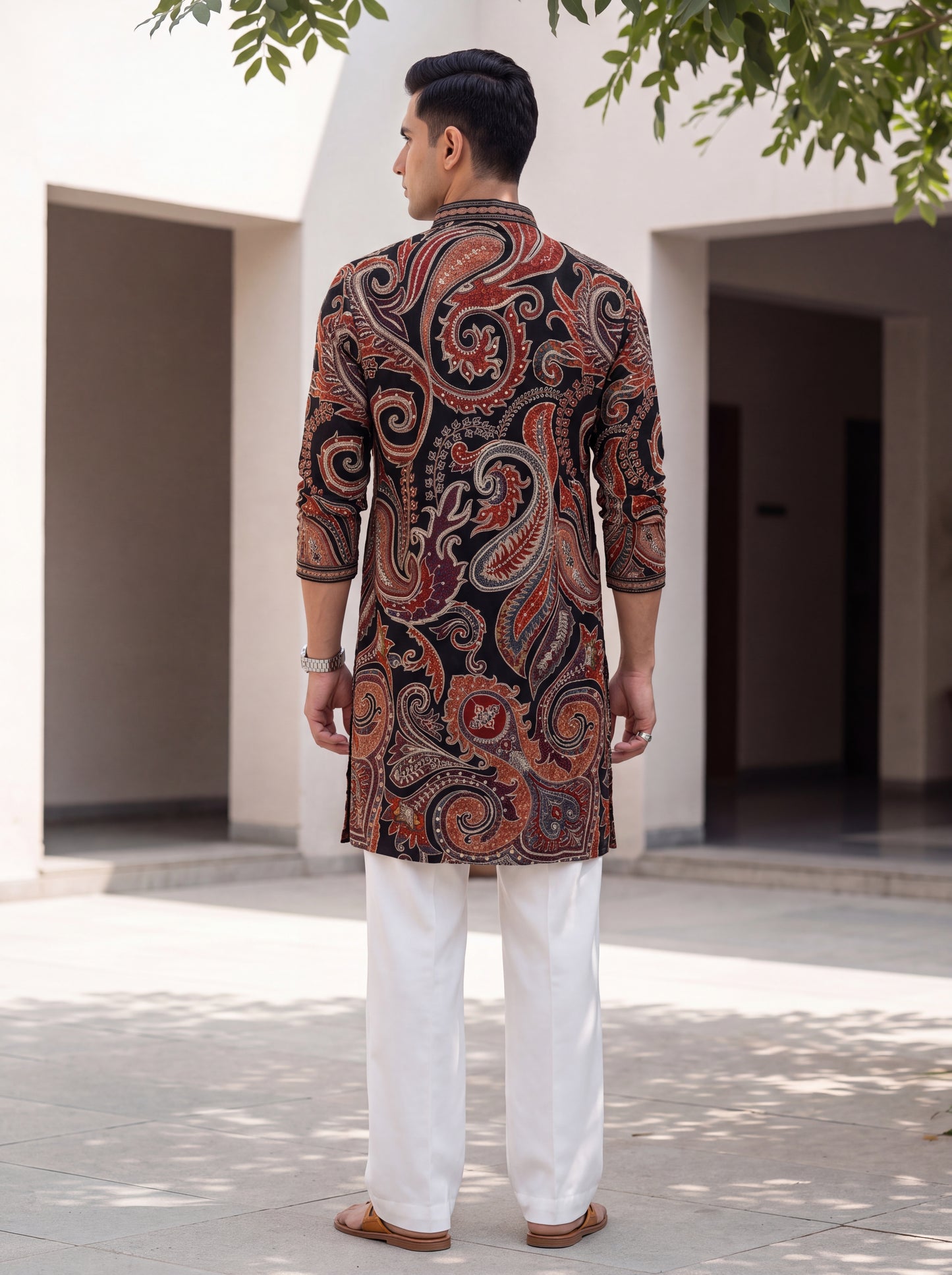 Black Natural Crepe Short Kurta Set with Jari Embroidery