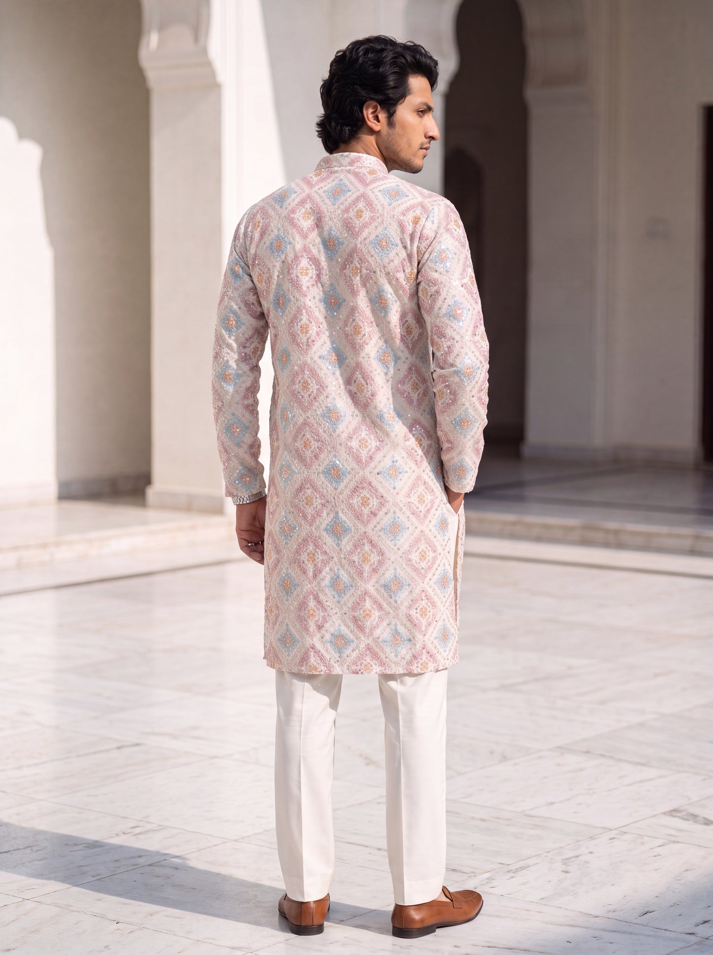 Multicolour Rayon Straight Cut Long Kurta Set with Sequin Work