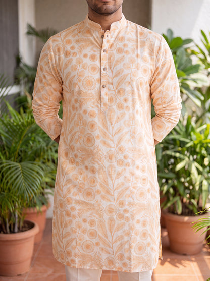 Multicolour Cotton Straight Cut Long Kurta Set with Printed Design