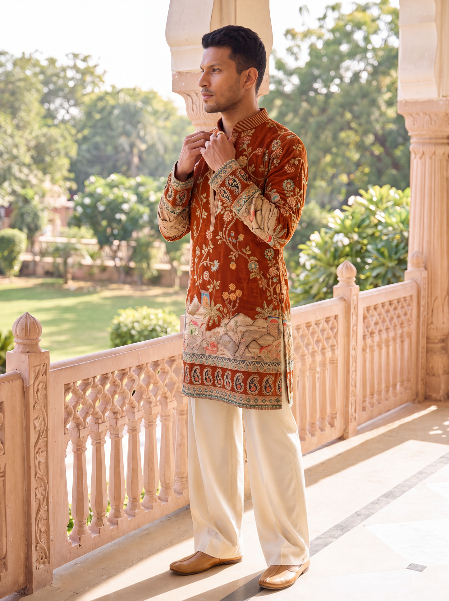 Rust Short Kurta Set with Jari Embroidery