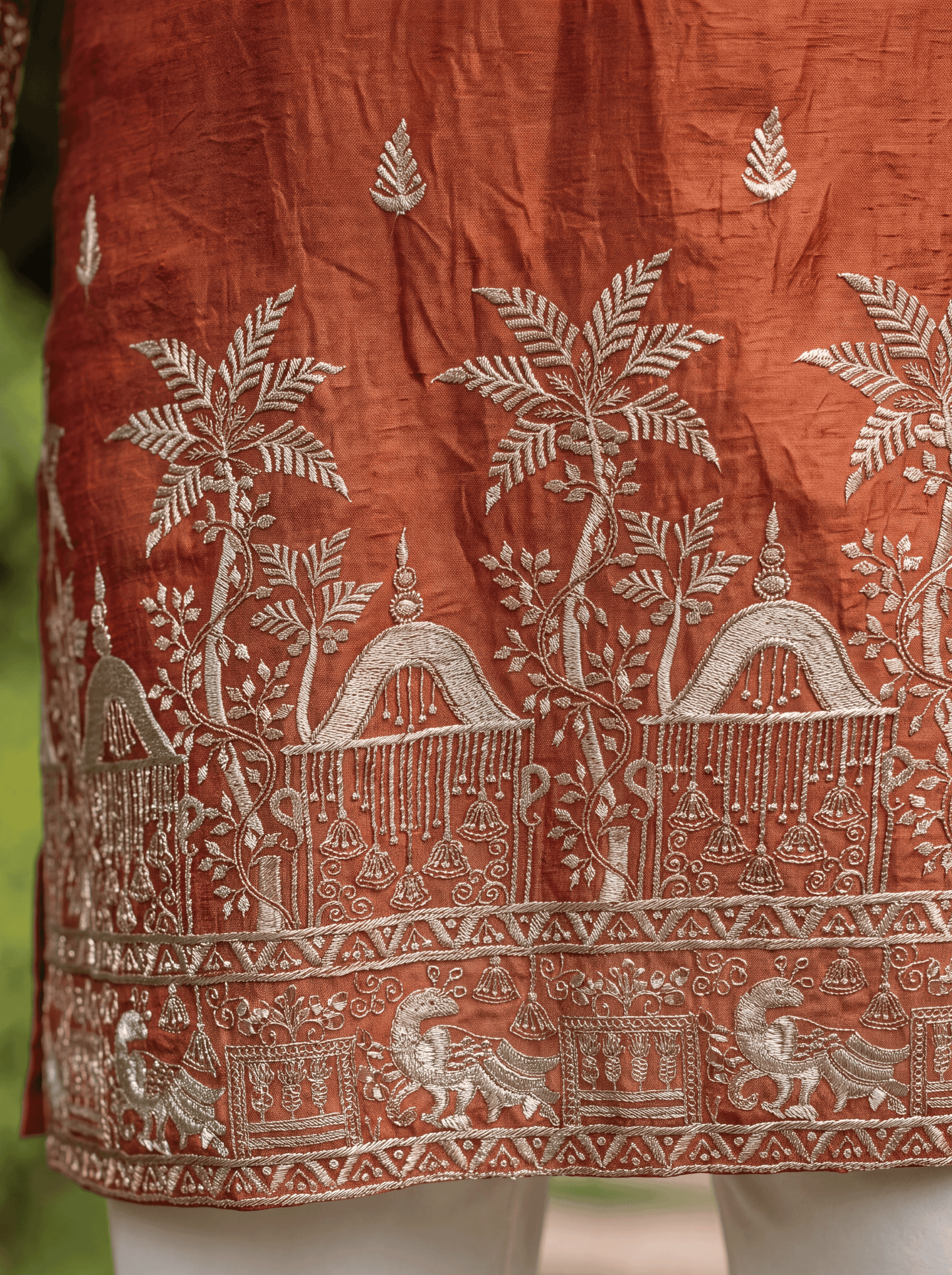 Orange Satin Fancy Short Kurta Set with Zari Embroidery