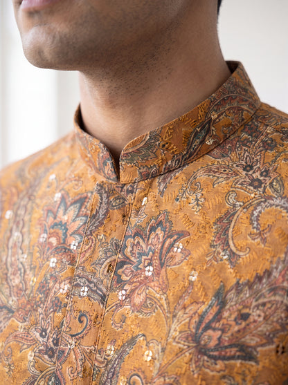 Yellow Silk Straight Cut Long Kurta Set with Sequin Work