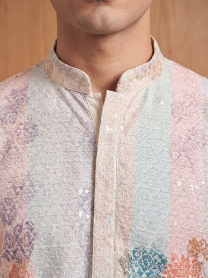 Multicolour Rayon Straight Cut Long Kurta Set with Sequin Work