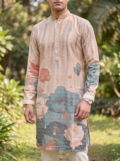Multicolour Rayon Straight Cut Long Kurta Set with Sequin Work