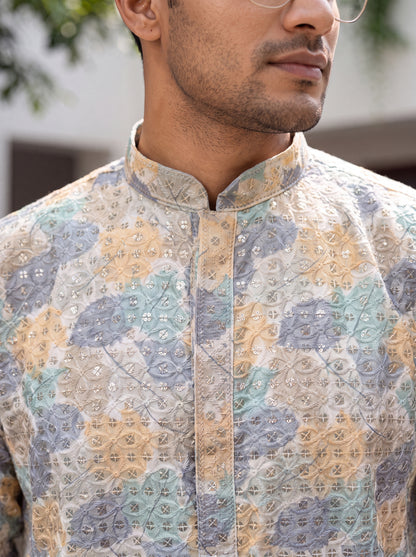 Multicolour Rayon Straight Cut Long Kurta Set with Sequin Work
