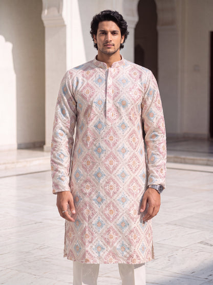 Multicolour Rayon Straight Cut Long Kurta Set with Sequin Work