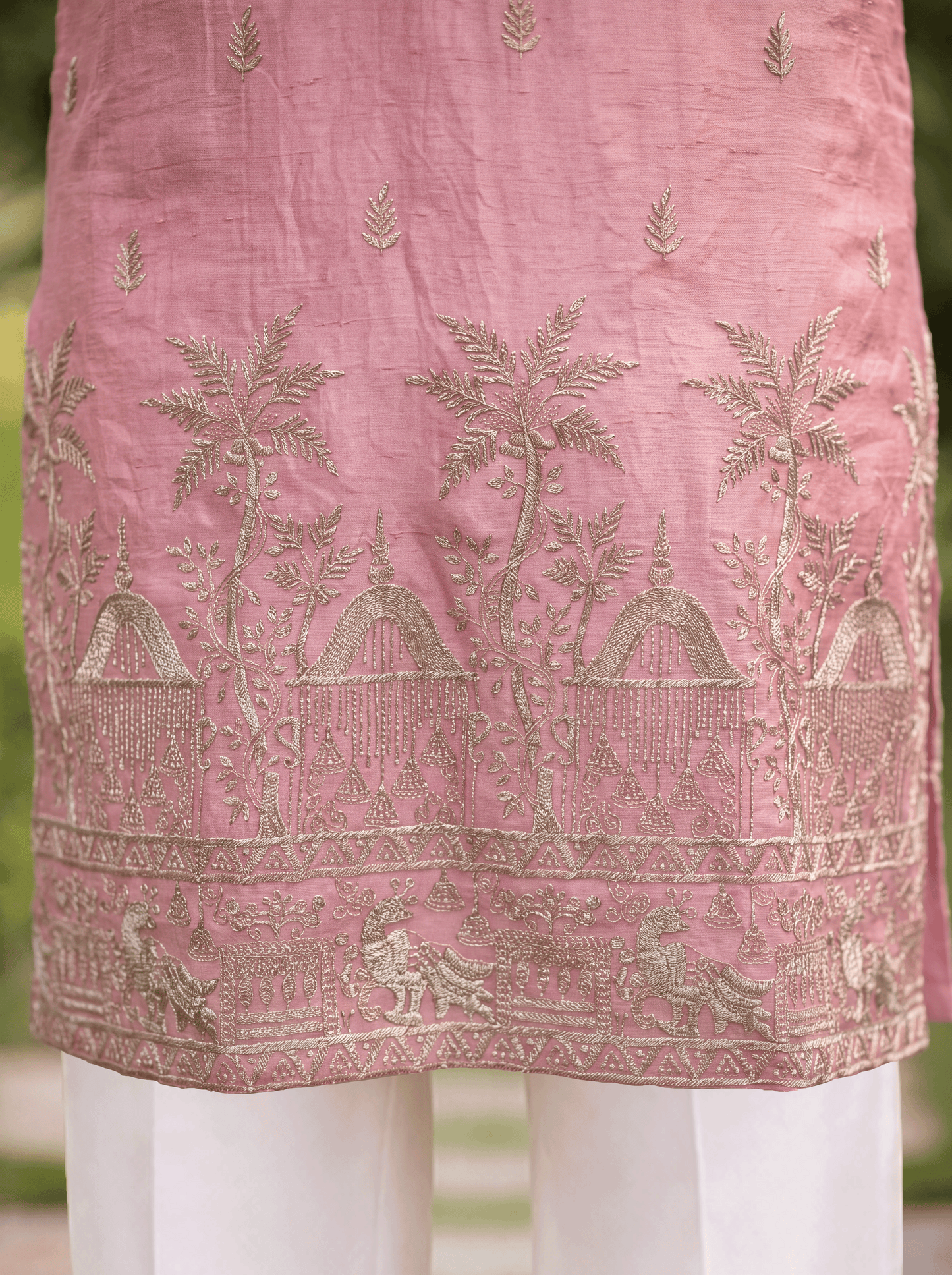 Light Pink Satin Fancy Short Kurta Set with Zari Embroidery