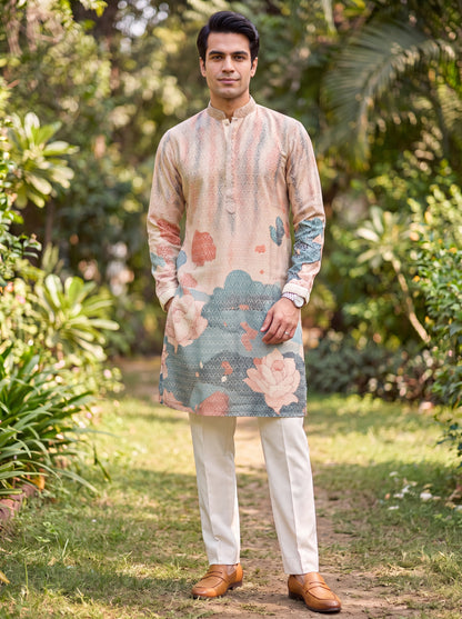 Multicolour Rayon Straight Cut Long Kurta Set with Sequin Work