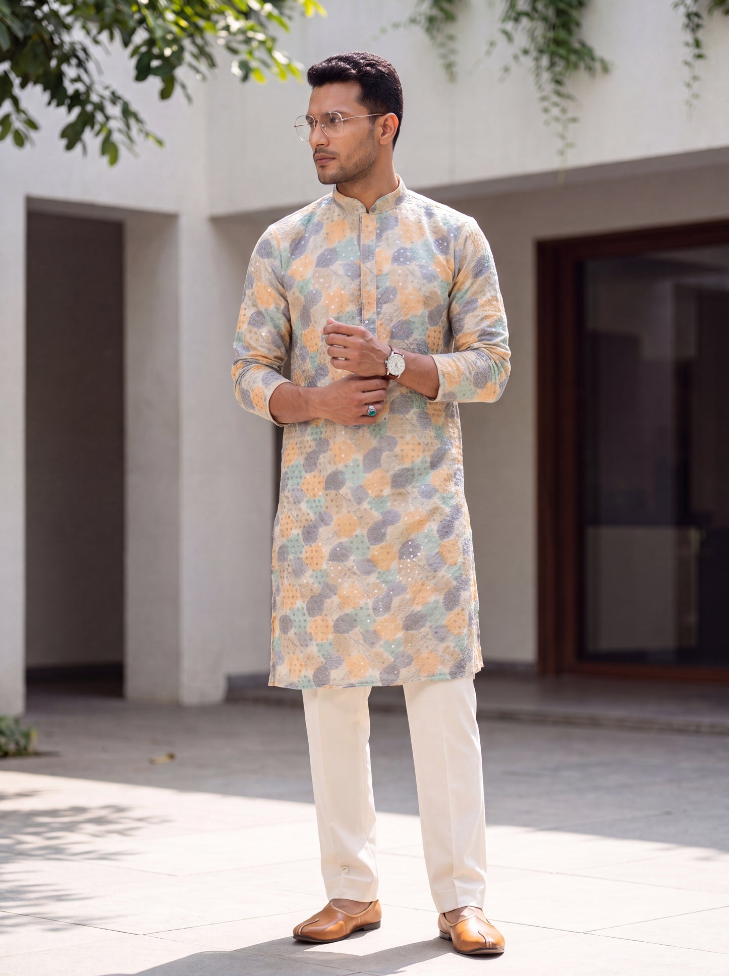 Multicolour Rayon Straight Cut Long Kurta Set with Sequin Work