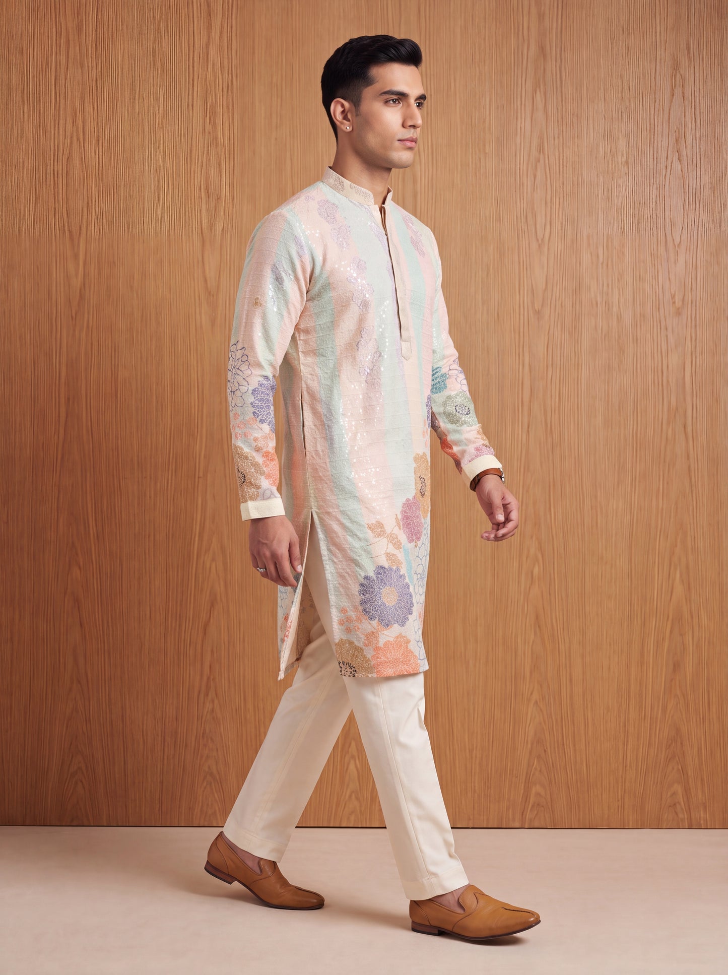 Multicolour Rayon Straight Cut Long Kurta Set with Sequin Work