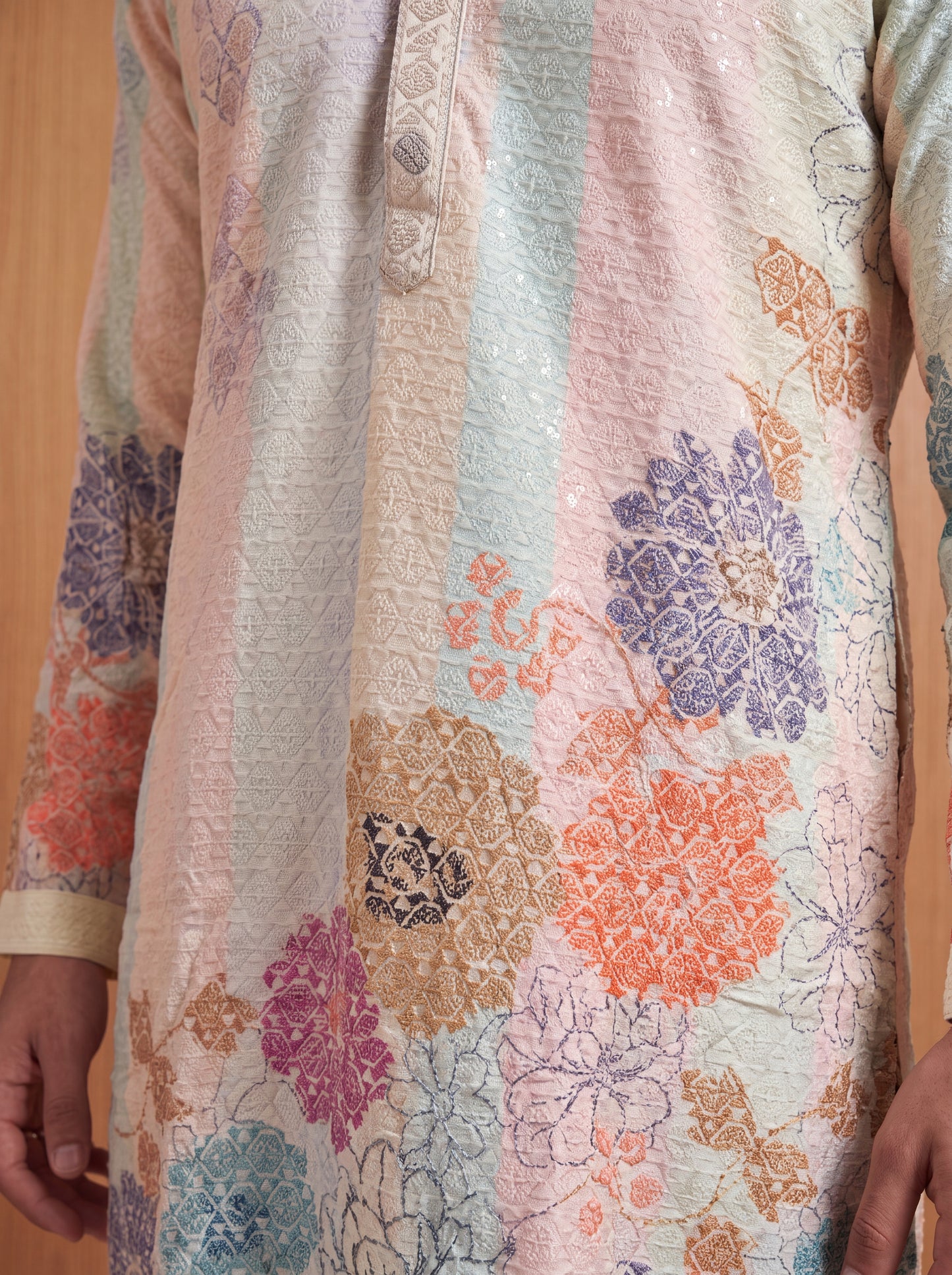 Multicolour Rayon Straight Cut Long Kurta Set with Sequin Work