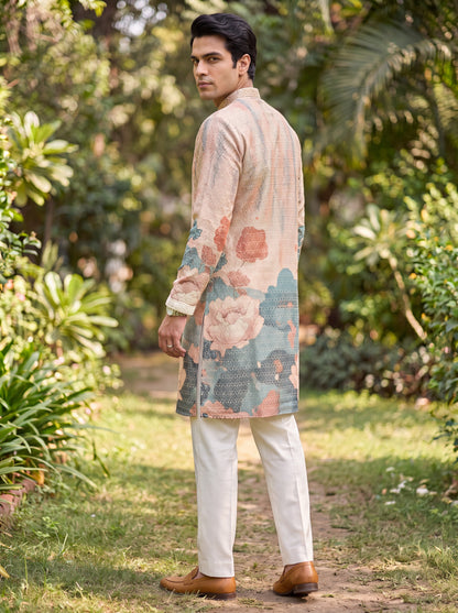 Multicolour Rayon Straight Cut Long Kurta Set with Sequin Work