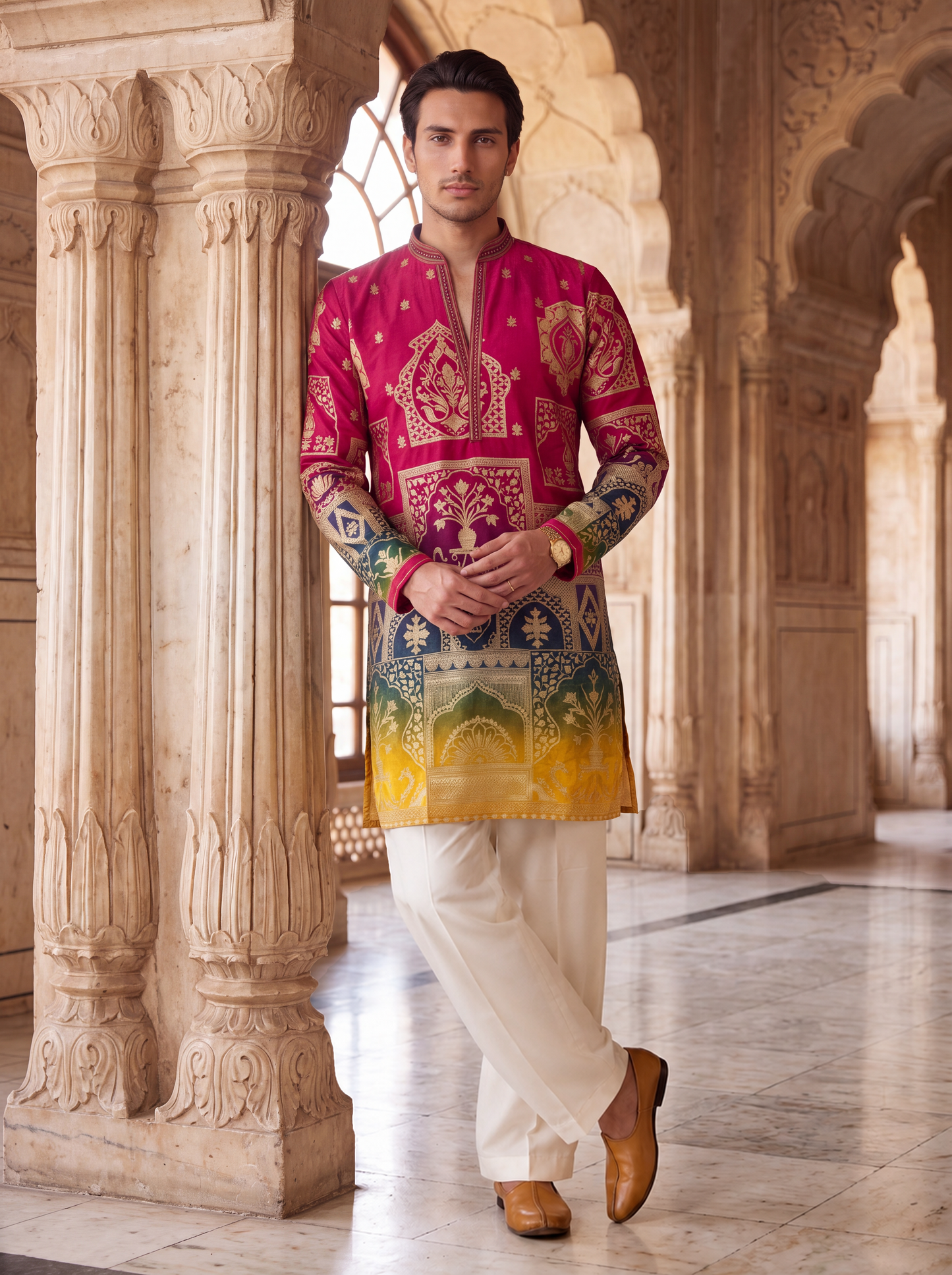 Multicolour Position Print Kurta Set