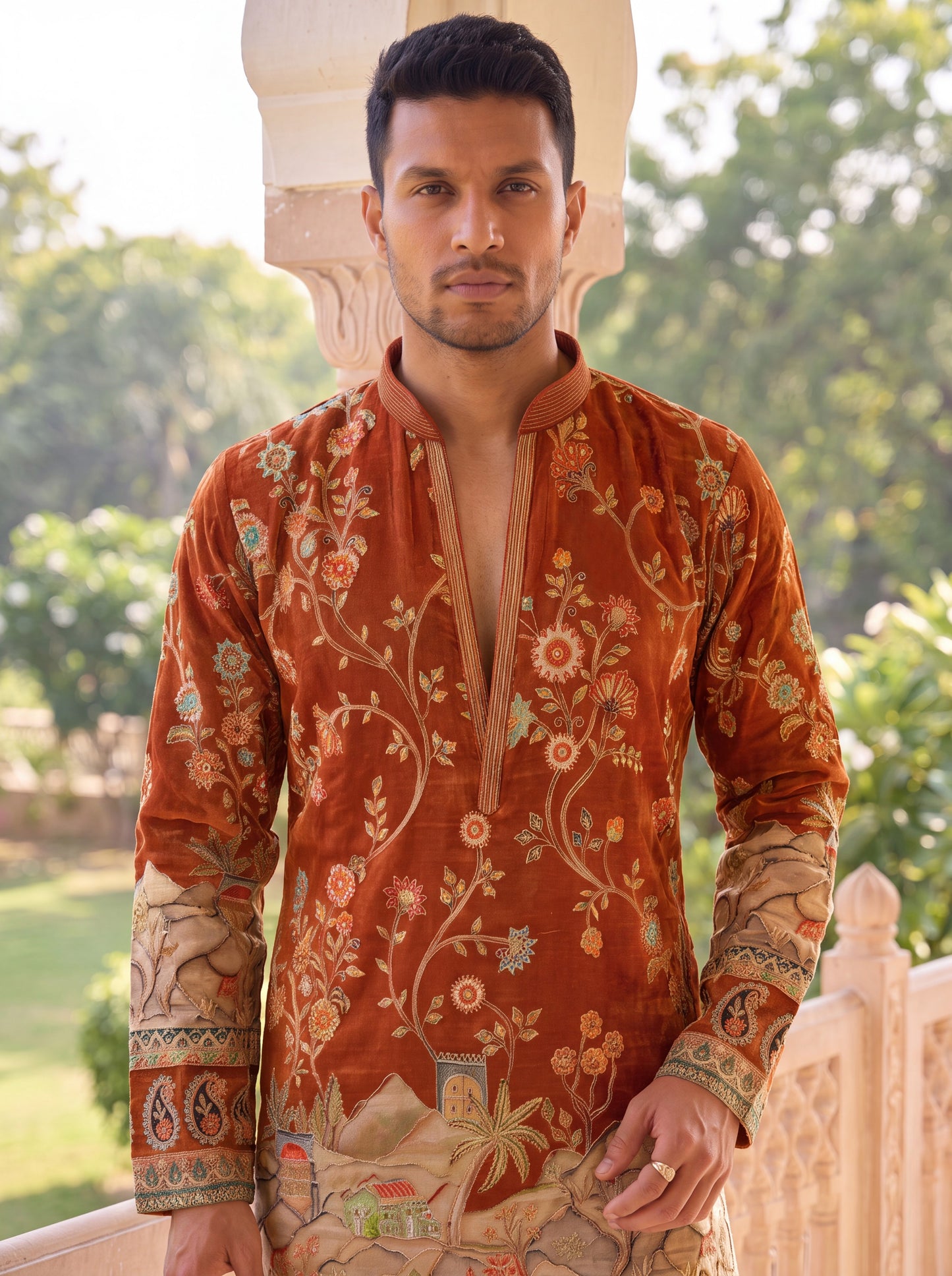 Rust Short Kurta Set with Jari Embroidery