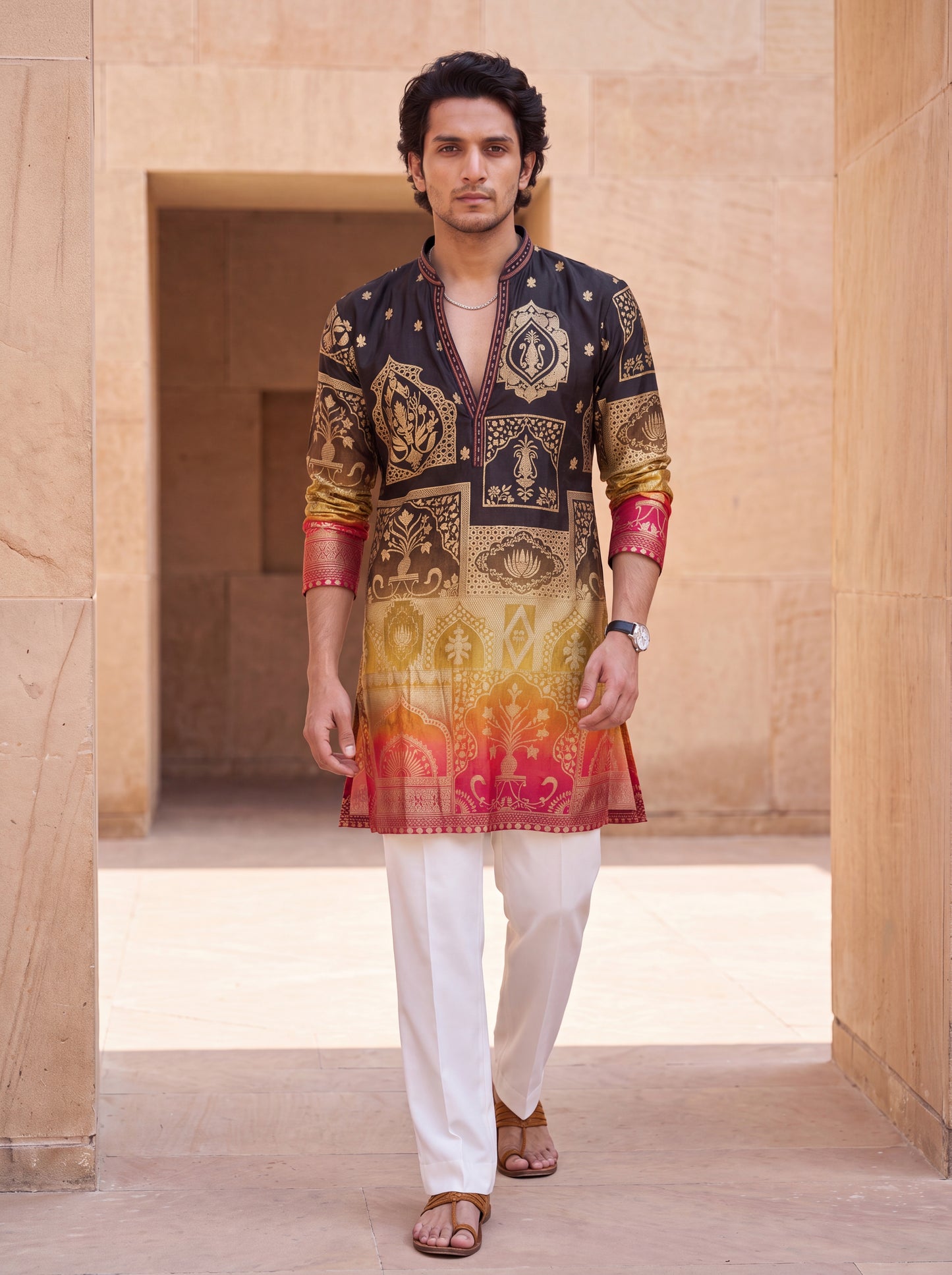 Multicolour Short Kurta Set with Position Print