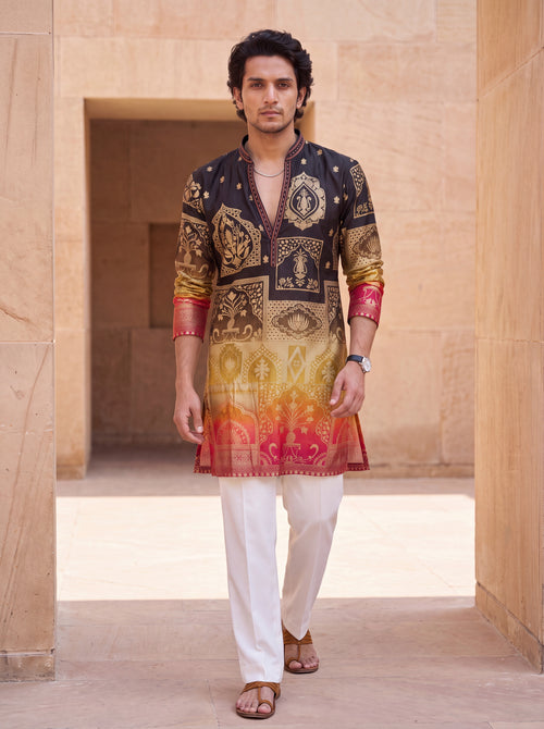 Multicolour Short Kurta Set with Position Print