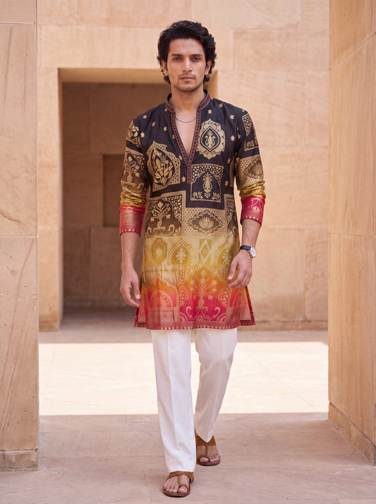 Multicolour Short Kurta Set with Position Print