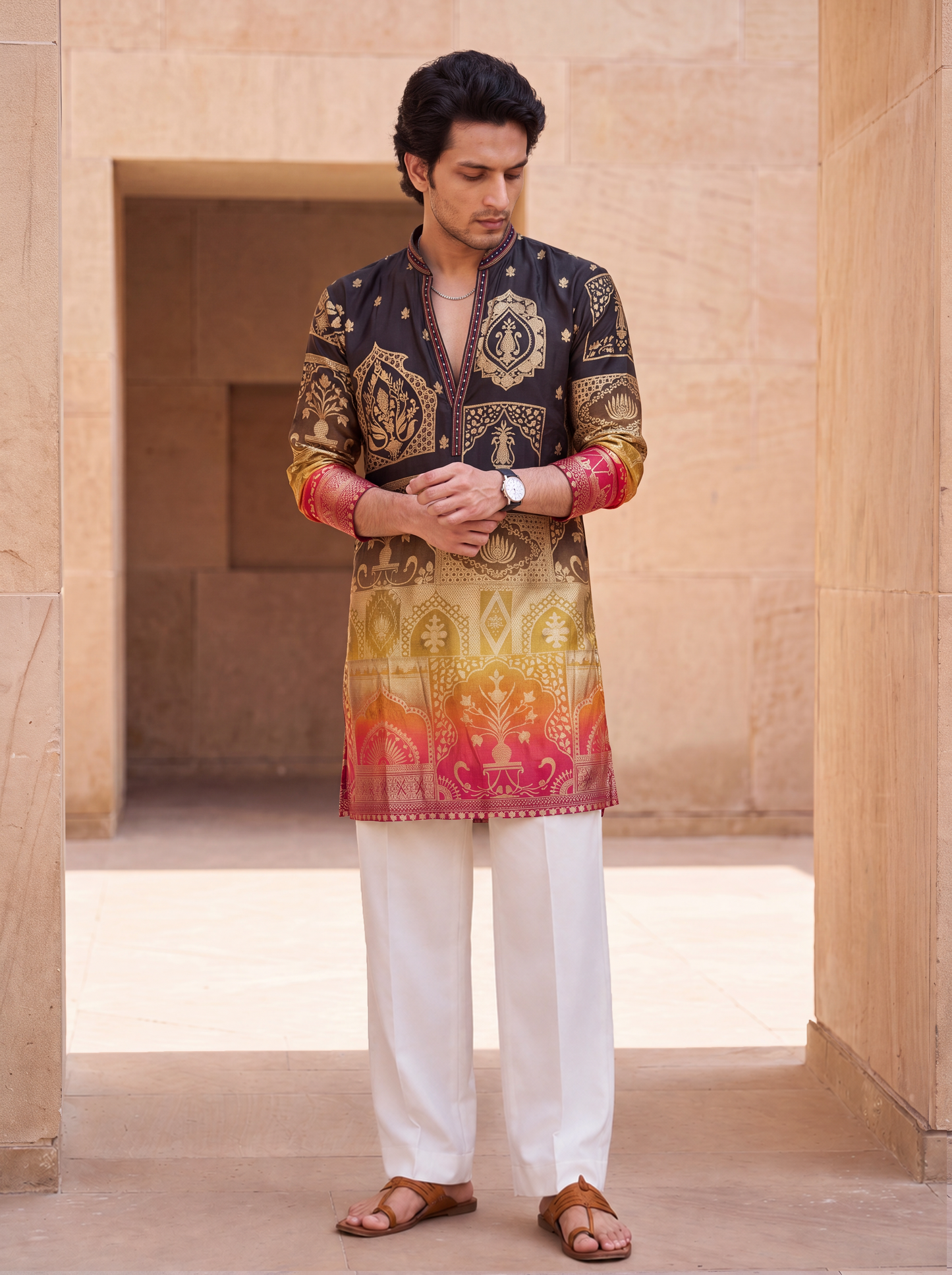 Multicolour Position Print Kurta Set